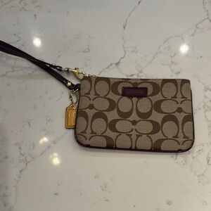 Vintage Coach Tan and Brown Signature Wristlet